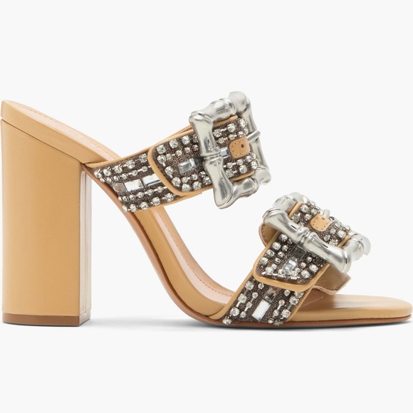 NWT | Schutz Women's Enola Crystal Buckle Strap Shine Leather Sandal - Picture 2 of 11